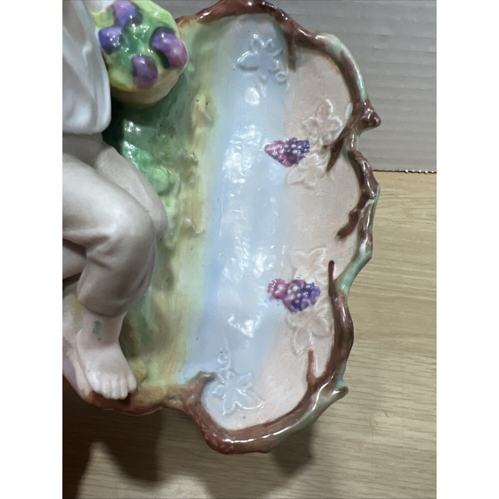 Vintage French Provincial Style Porcelain Child & Grapes Trinket Dish Read - Picture 10 of 15